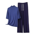 thumbnail image 1 of Fengactive Womens Mock Neck Lounge Set Half Sleeve Top and Drawstring Wide Leg Pants Sleepwear, 1 of 6