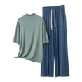 thumbnail image 1 of Fengactive Womens Mock Neck Lounge Set Half Sleeve Top and Drawstring Wide Leg Pants Sleepwear, 1 of 6
