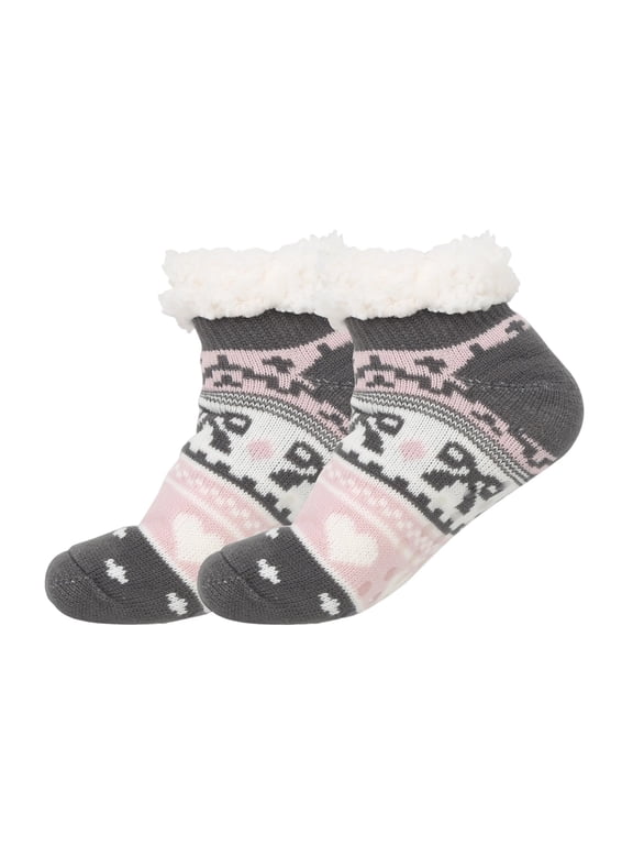 Womens Non Slip Sherpa Socks Warm Fleece Lined Socks with Snowflake Pattern for Winter Home