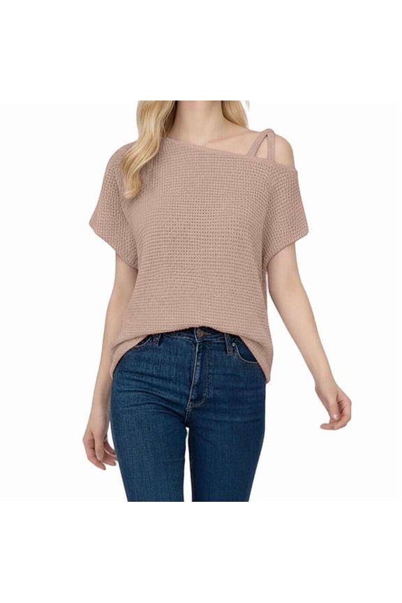 Womens Off One Shoulder Short Sleeve T-Shirts Summer Tops Casual Lightweight Solid Color Blouses