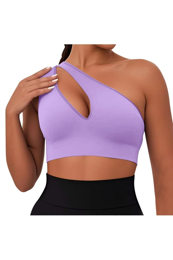 Womens One Shoulder Sports Bras Workout Left Strap Yoga Bras Cute Support Crop Top