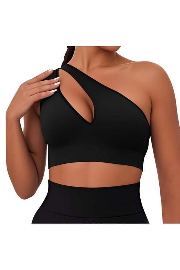 Womens One Shoulder Sports Bras Workout Left Strap Yoga Bras Cute Support Crop Top