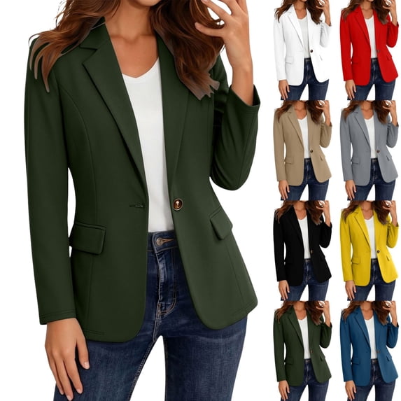 QINGFSAP Womens Open Front Cardigan Jacket Long Sleeve Solid Color Casual Work Blazer