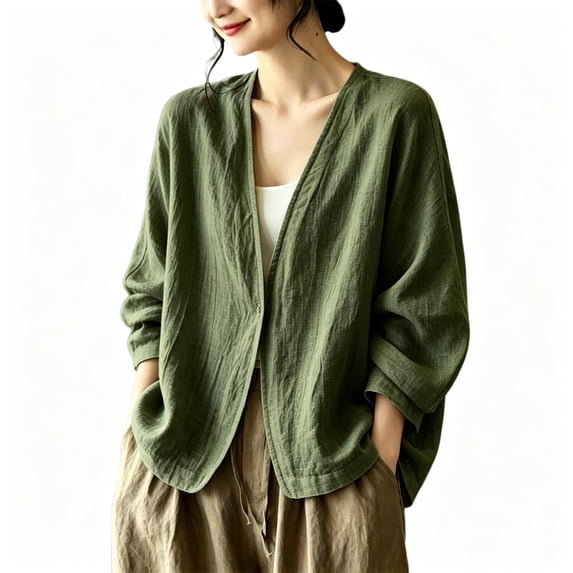 Fengactive Womens Open Front Cardigan V Neck Long Sleeve Loose Fit Textured Casual Top