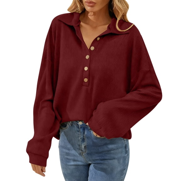 Fengactive Womens Oversized Sweatshirt Button Down Collared Long Sleeve Pullover Tops Loose Fit Casual Trendy Tunic Top