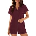 thumbnail image 1 of Fengactive Womens Pajama Set Short Sleeve Button Down Top and Shorts with Contrast Piping Trim, 1 of 9
