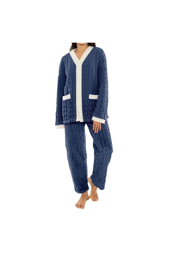 Womens Pajama Sets Plush Fluffy Comfortable Pullover Tops Sleep Pants Lounging Warm Sleepwear