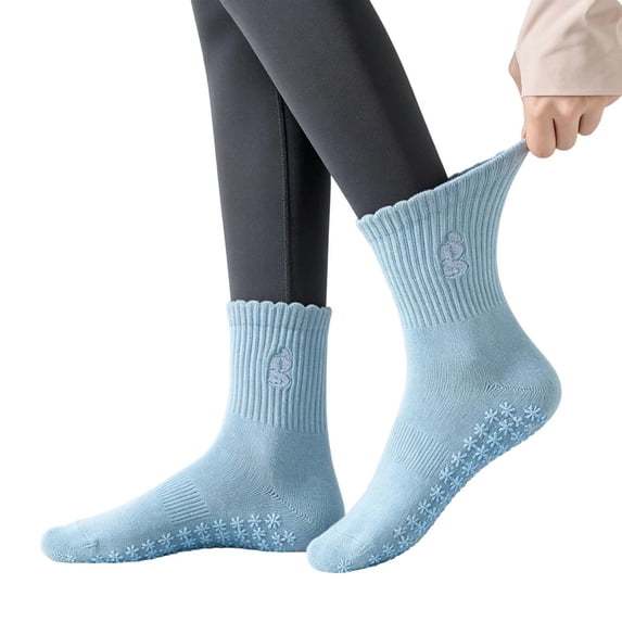 Fengactive Womens Pilates Grip Socks Non Slip Yoga Socks with Pink Scalloped Edge Ribbed Crew Socks for Barre
