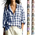 thumbnail image 1 of QINGFSAP Womens Plaid Button Down Shirt Oversized Long Sleeve Collared Blouse Loose Casual Tunic Top, 1 of 9