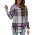 thumbnail image 1 of Fengactive Womens Plaid Casual Sweatshirt Crewneck Long Sleeve Shirts High Low Tops Curved Hem, 1 of 5