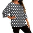 thumbnail image 1 of Fengactive Womens Plus Size 3/4 Flared Sleeve Round Neck Loose Fit Tunic Polka Dot Print Blouse, 1 of 6