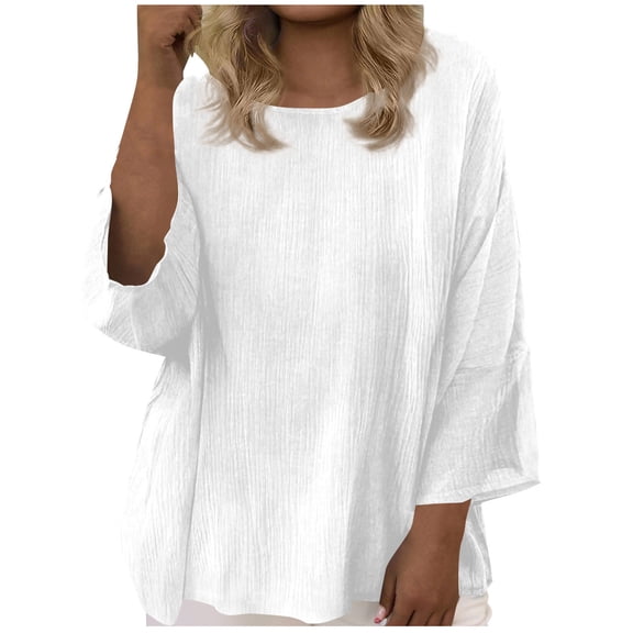 Fengactive Womens Plus Size 3/4 Sleeve Tops Casual Loose Fit Lightweight Crewneck Blouses Summer Tunic Shirts