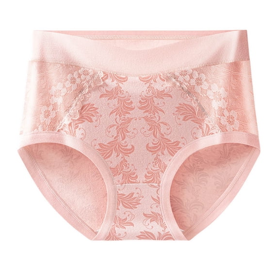 Fengactive Womens Plus Size High Rise Cotton Briefs Floral Lace Jacquard Tummy Control Breathable Underwear for Women