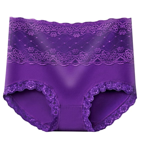 QINGFSAP Womens Plus Size High Rise Cotton Briefs Lace Trim Panties Tummy Control Lifting Comfortable Underwear