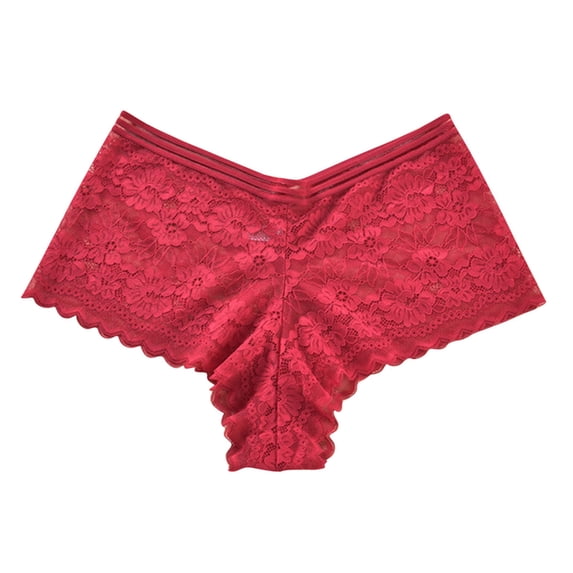 Fengactive Womens Plus Size High Rise Seamless Thong Panties Floral Lace Trim Breathable Underwear Women