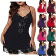 thumbnail image 1 of QINGFSAP Womens Plus Size Lace Trim Chemise Nightgown V Neck Sleepwear Slip Dress, 1 of 9