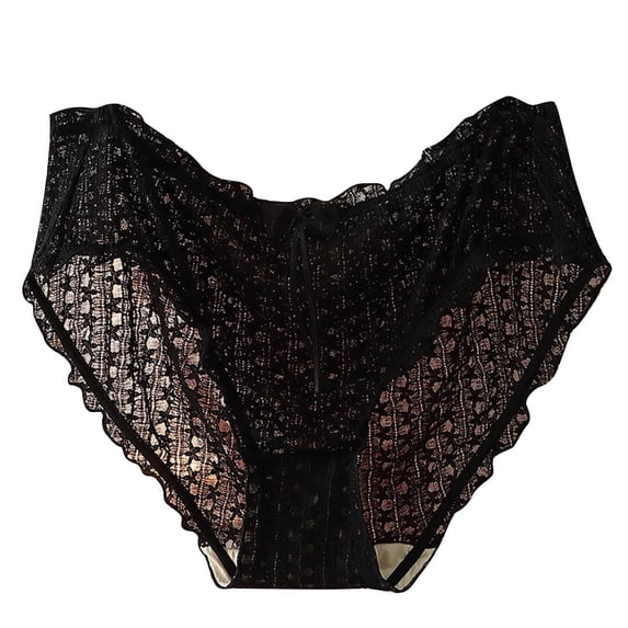 Fengactive Womens Plus Size Low Rise Seamless Bikini Panties Sheer Lace Bow Detail Scalloped Trim Underwear