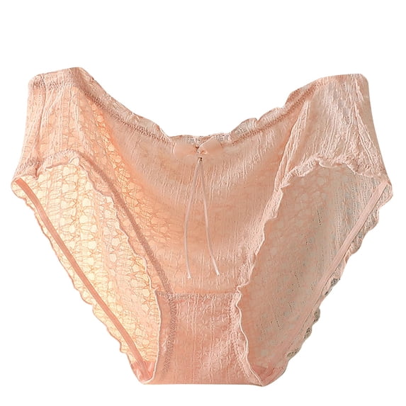 Fengactive Womens Plus Size Low Rise Seamless Bikini Panties Sheer Lace Bow Detail Scalloped Trim Underwear