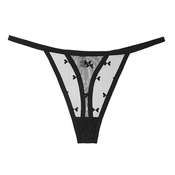 Fengactive Womens Plus Size Low Rise Thong Panties Sheer Mesh Bow Print Underwear Thin Straps Thongs for Women Daily