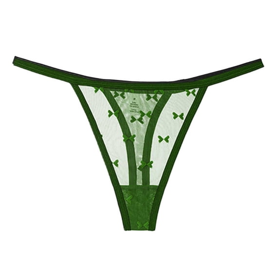 Fengactive Womens Plus Size Low Rise Thong Panties Sheer Mesh Bow Print Underwear Thin Straps Thongs for Women Daily