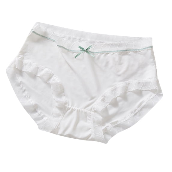 QINGFSAP Womens Plus Size Mid Rise Seamless Briefs Ice Silk Ruffled Trim Panties Cotton Crotch Thin Underwear