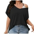 thumbnail image 1 of Fengactive Womens Plus Size Off Shoulder Tops Lace Trim Loose Fit Short Sleeve Blouses Tops Strappy Summer Shirts, 1 of 4