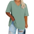 thumbnail image 1 of Fengactive Womens Plus Size Short Sleeve Tops Casual V Neck T Shirts Loose Fit Plain Tunic Oversized Blouse, 1 of 5