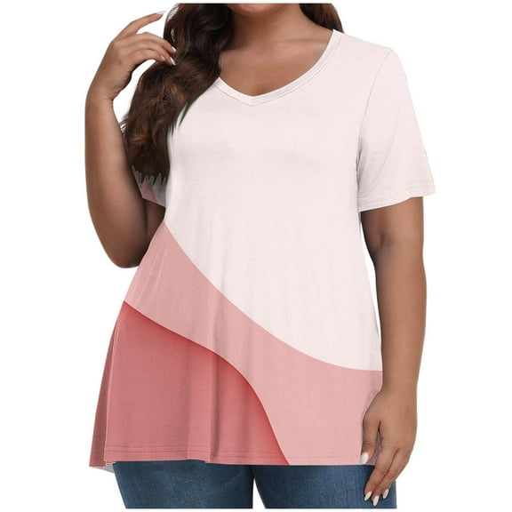 Fengactive Womens Plus Size Tops Short Sleeve V Neck Summer T Shirts Casual Loose Fit Blouses Tunics Breathable Tees