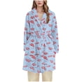 thumbnail image 1 of Fengactive Womens Plush Robe with Pockets Cute Print Soft Lounge Robe Bathrobe Casual Soft Feeling Sleepwear Loungewear, 1 of 4