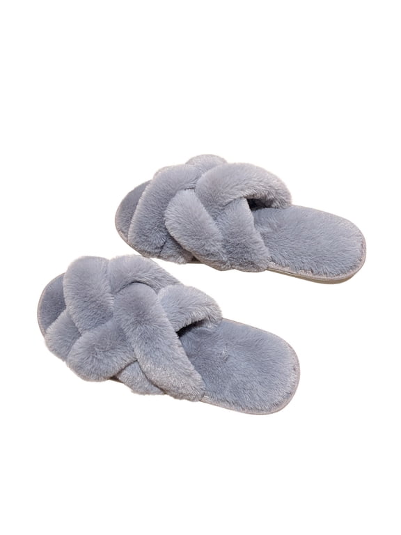 Womens Plush Warm Open Toe Slippers Cozy Foam Cushioned Indoor Home Bedroom Shoes