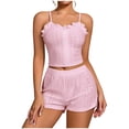 thumbnail image 1 of QINGFSAP Womens Pointelle Lounge Set Button Front Crop Cami and Elastic Shorts Sleepwear, 1 of 5