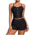 thumbnail image 1 of QINGFSAP Womens Pointelle Lounge Set Button Front Crop Cami and Elastic Shorts Sleepwear, 1 of 5