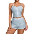 thumbnail image 1 of QINGFSAP Womens Pointelle Lounge Set Button Front Crop Cami and Elastic Shorts Sleepwear, 1 of 5