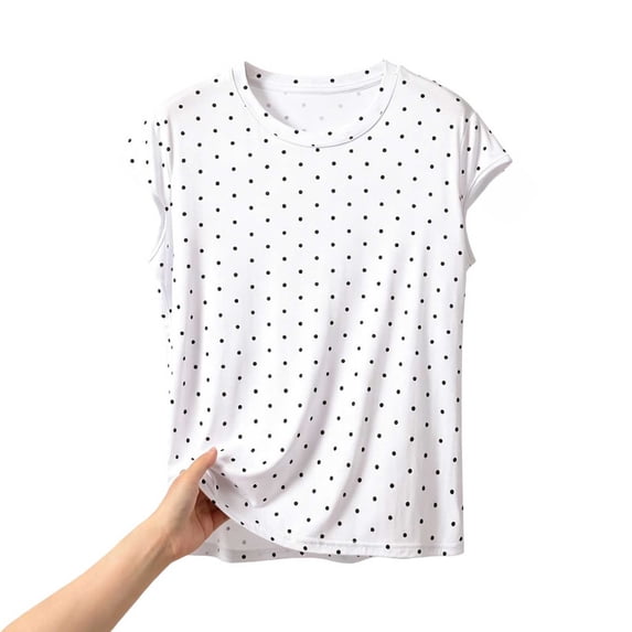 QINGFSAP Womens Polka Dot Lounge Top Crew Neck Flutter Sleeve Relaxed Fit Sleepwear Shirt
