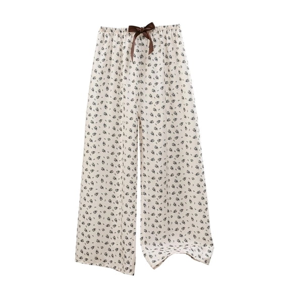 Fengactive Womens Print Lounge Pants Elastic Waist Contrast Tie Relaxed Wide Leg Summer Sleepwear