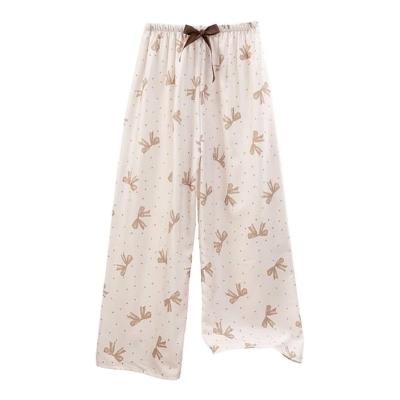 Fengactive Womens Print Lounge Pants Elastic Waist Contrast Tie Relaxed Wide Leg Summer Sleepwear