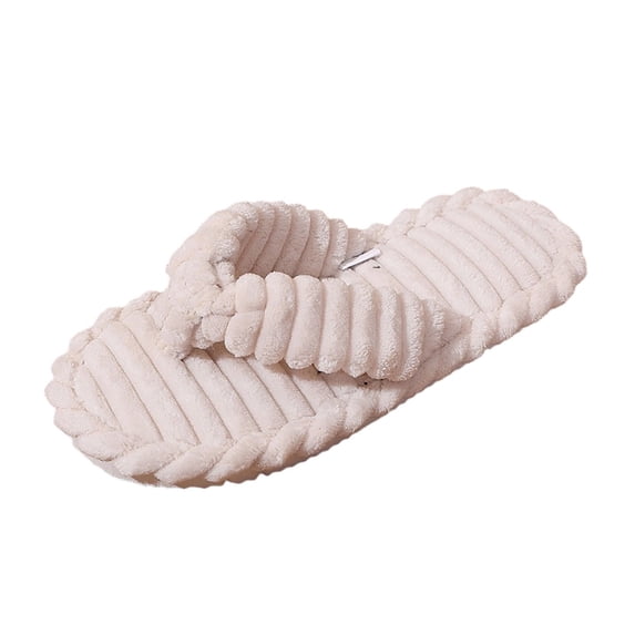 QINGFSAP Womens Ribbed Thong Slippers Textured Y-Strap Scalloped Edge Warm Indoor House Slippers