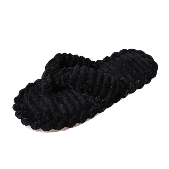 QINGFSAP Womens Ribbed Thong Slippers Textured Y-Strap Scalloped Edge Warm Indoor House Slippers