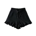 thumbnail image 1 of QINGFSAP Womens Ruffled Textured Shorts High Waist Drawstring Relaxed Lounge Sleepwear, 1 of 5