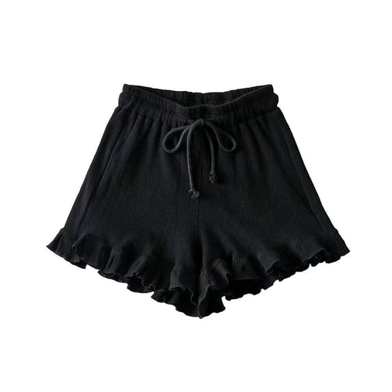 QINGFSAP Womens Ruffled Textured Shorts High Waist Drawstring Relaxed Lounge Sleepwear