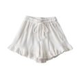 thumbnail image 1 of QINGFSAP Womens Ruffled Textured Shorts High Waist Drawstring Relaxed Lounge Sleepwear, 1 of 5