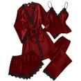 thumbnail image 1 of Fengactive Womens Satin 4 Piece Nightwear Set Lace Robe Camisole Pants Shorts Sets Soft Satin Pajama Set, 1 of 7
