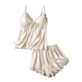 thumbnail image 1 of Fengactive Womens Satin Lace Cami Set Deep V Spaghetti Strap Removable Bra Tie Front Sleepwear, 1 of 5