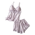 thumbnail image 1 of QINGFSAP Womens Satin Lace Cami Set Deep V Spaghetti Strap Removable Bra Tie Front Sleepwear, 1 of 6