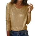 thumbnail image 1 of Fengactive Womens Sequin Tops Long Sleeve Sparkly Shirt Glitter Blouses Dressy Casual Crew Neck Outfits, 1 of 8