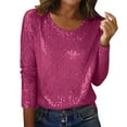 thumbnail image 1 of Fengactive Womens Sequin Tops Long Sleeve Sparkly Shirt Glitter Blouses Dressy Casual Crew Neck Outfits, 1 of 8