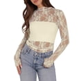 thumbnail image 1 of Fengactive Womens Sheer Lace Top Mock Neck Long Sleeve Floral Mesh Slim Fit Casual Going Out Blouse, 1 of 6