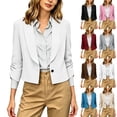 thumbnail image 1 of QINGFSAP Womens Short Blazer 3/4 Sleeve Lapel Open Front Casual Business Jacket with Pockets, 1 of 9