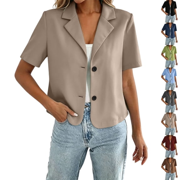 QINGFSAP Womens Short Blazer Short Sleeve Lapel Casual Business Jacket
