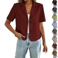 thumbnail image 1 of QINGFSAP Womens Short Blazer Short Sleeve Lapel Casual Business Jacket, 1 of 9